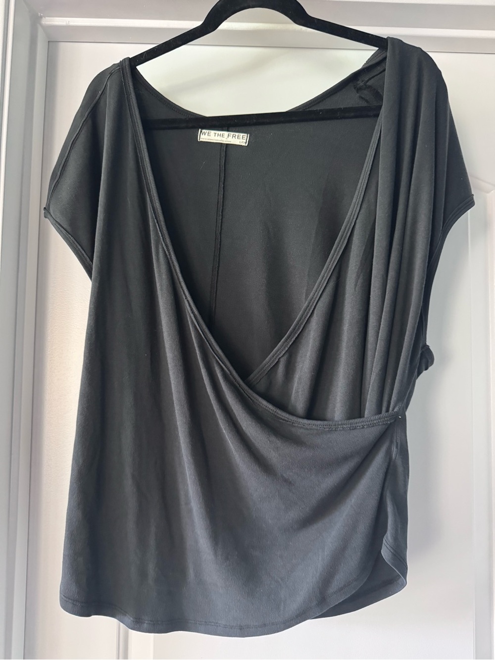 We The Free Black Draped Surplice Short Sleeve Top
